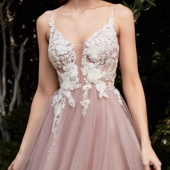 new Mauve color PROM PARTY FORMAL EVENING LONG MAXI FLORAL A-LINE GOWN CD075 - Picture 1 of 9